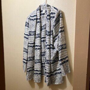 Vintage Melrose Woman White/Blue Abstract Floral Open Cardigan Plus Size 22